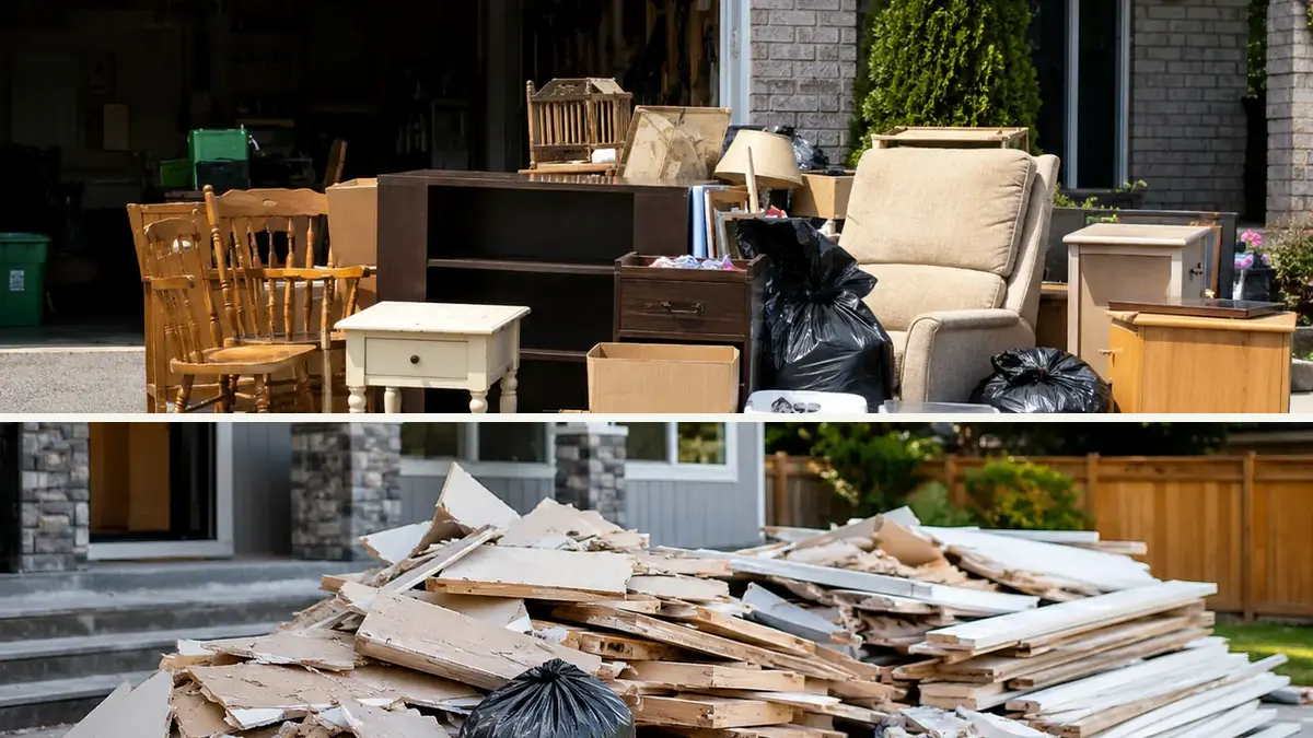 Oshawa household cleanout and renovation material shown in separate panels for pickup planning