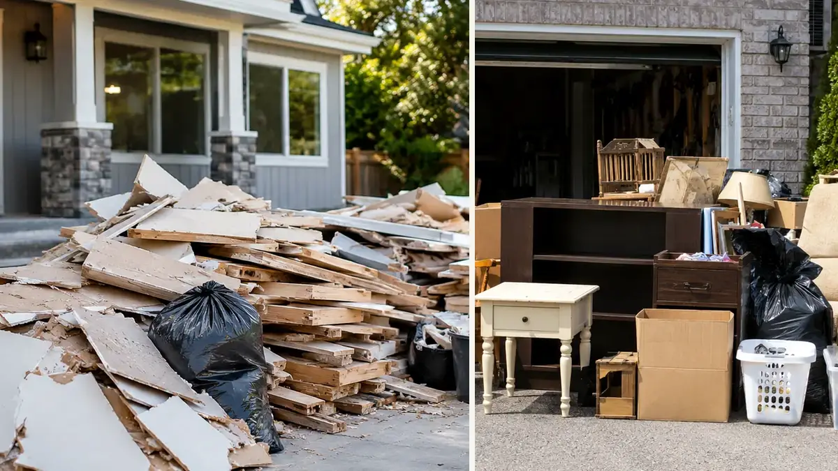 Scarborough renovation debris shown with a household cleanout inset to clarify mixed material before pickup