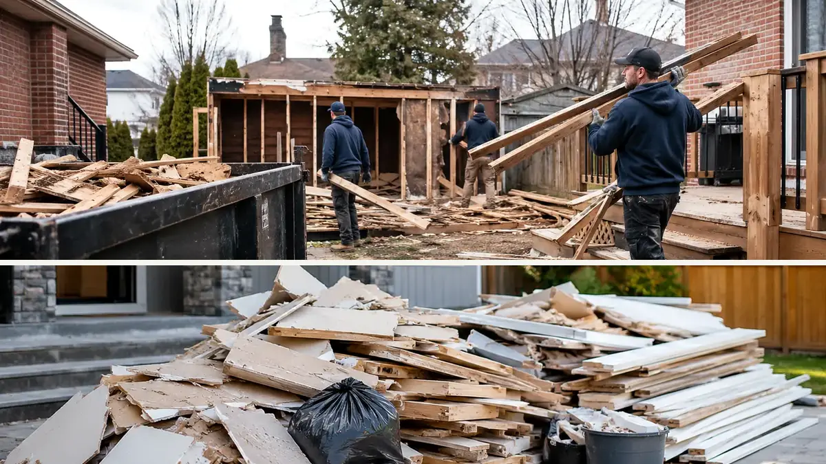 Scarborough demolition and renovation debris shown in separate panels after material has been made safe for haul-away