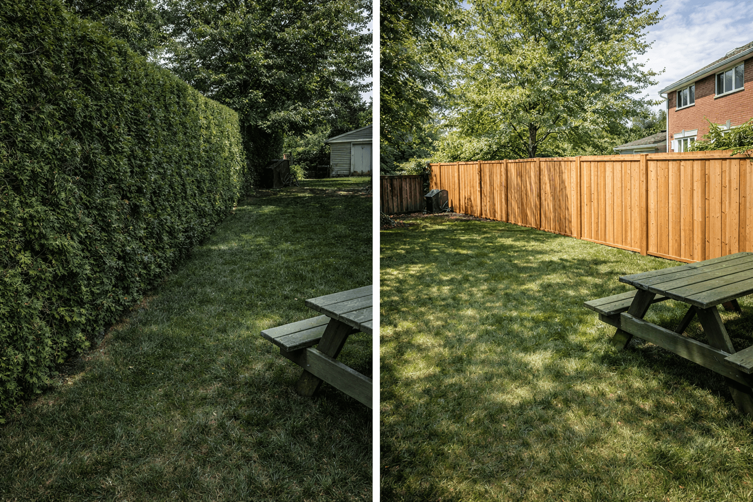 Close-up of a perfectly straight cut line on a cedar hedge in Mississauga