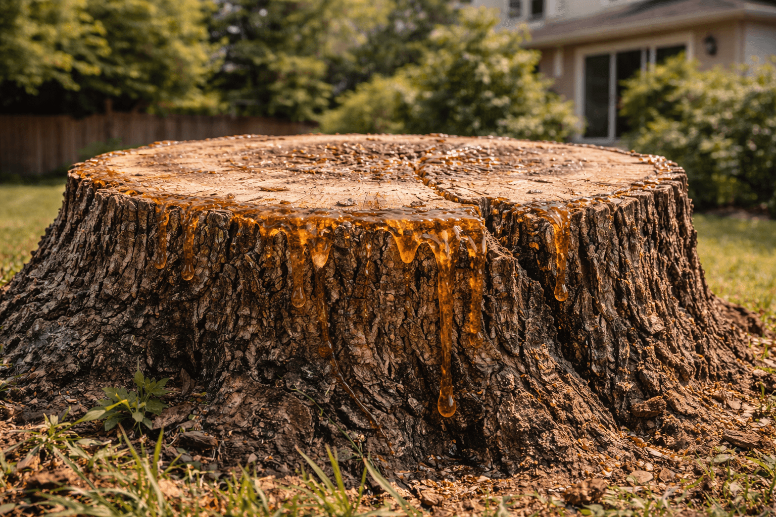 Freshly loamed and seeded area in Whitby Ontario after stump grinding