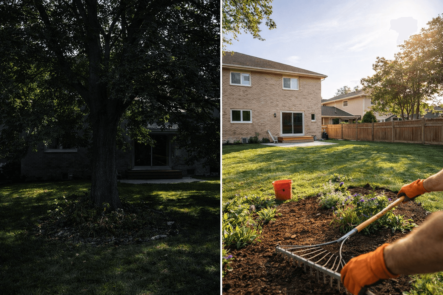Mississauga backyard flooded with light after large tree removal
