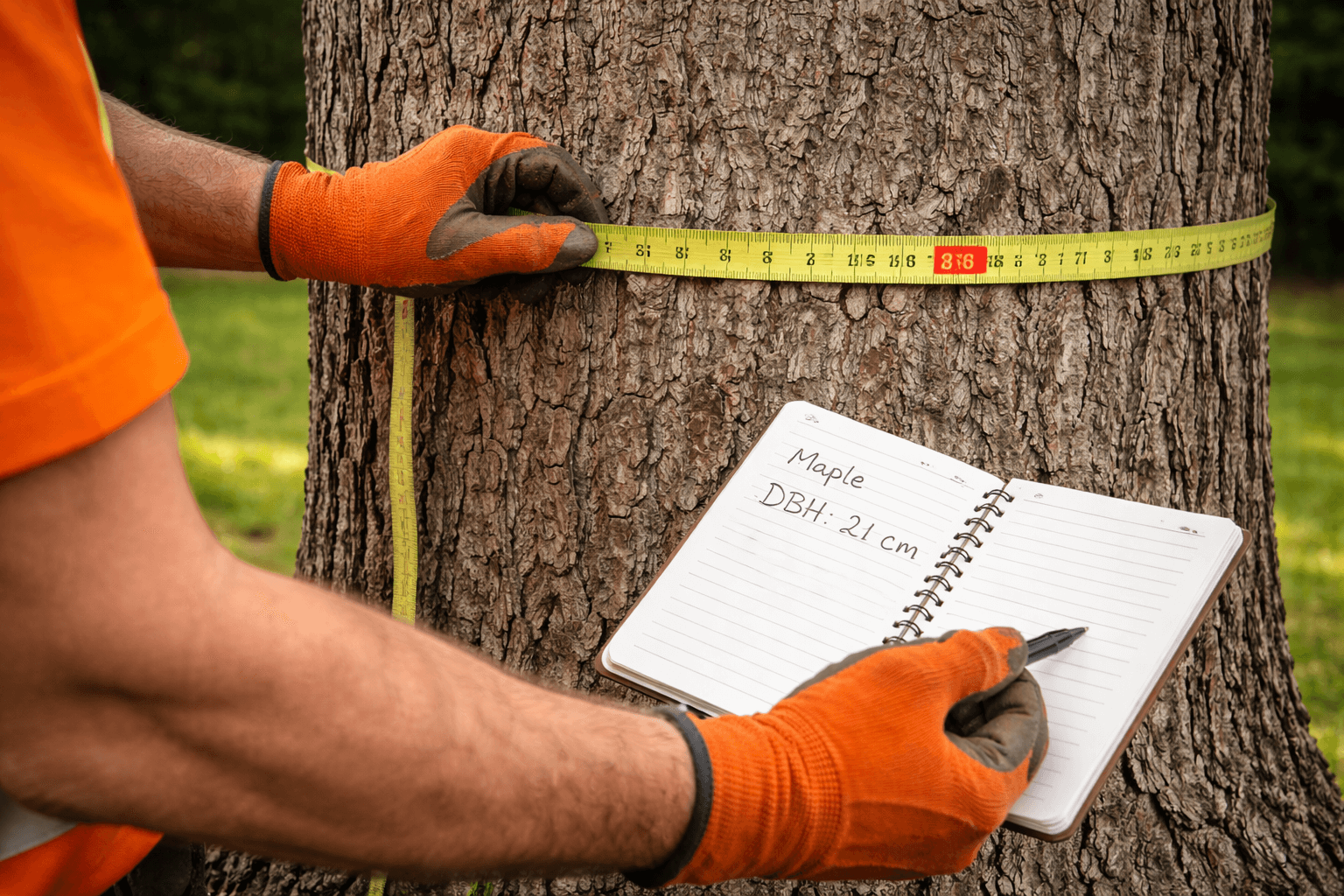 Certified arborist conducting a tree assessment for an arborist report in Mississauga