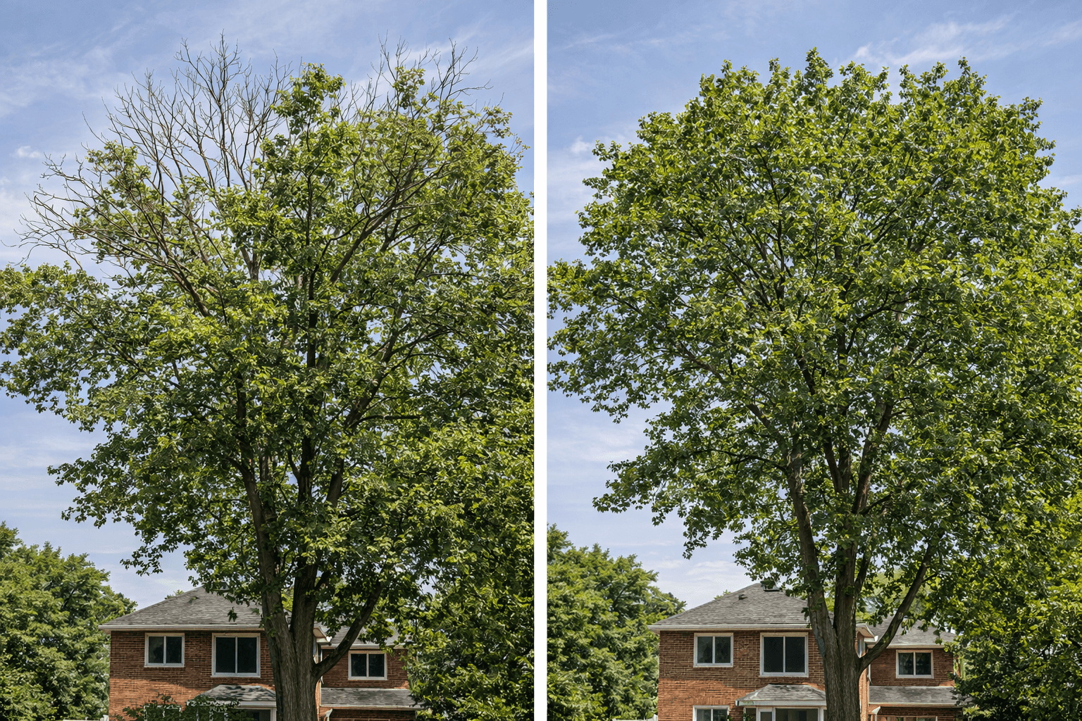 Dead branch removal from a mature silver maple in an Ajax Ontario backyard