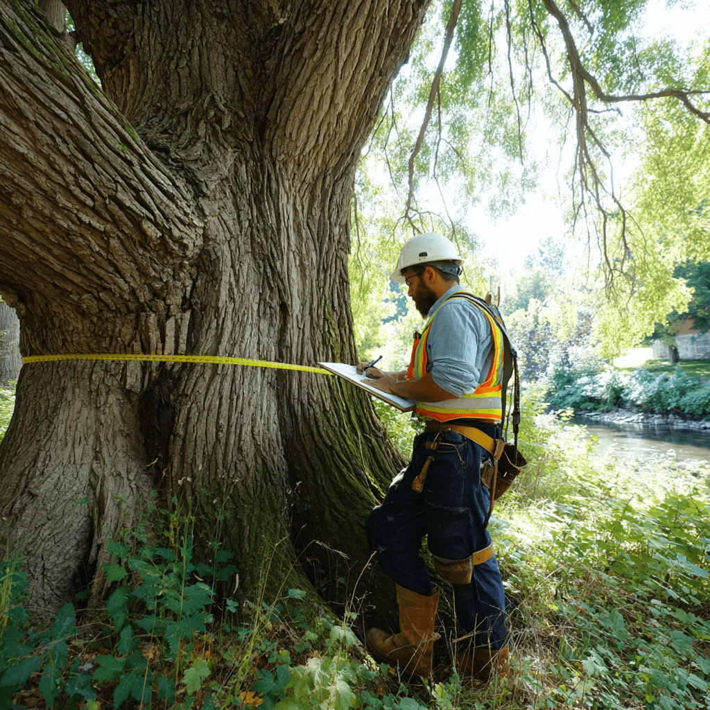 Arborist documenting trees in the Teiaiagon-Baby Point Heritage Conservation District in Etobicoke
