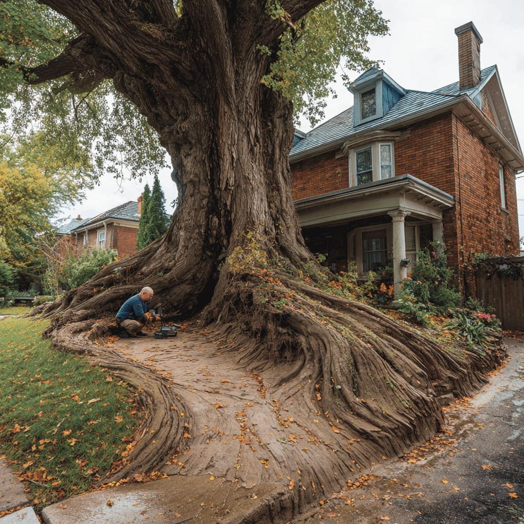 Large mature tree in the O'Neill neighbourhood of Oshawa where ownership and tree work rules may need to be checked
