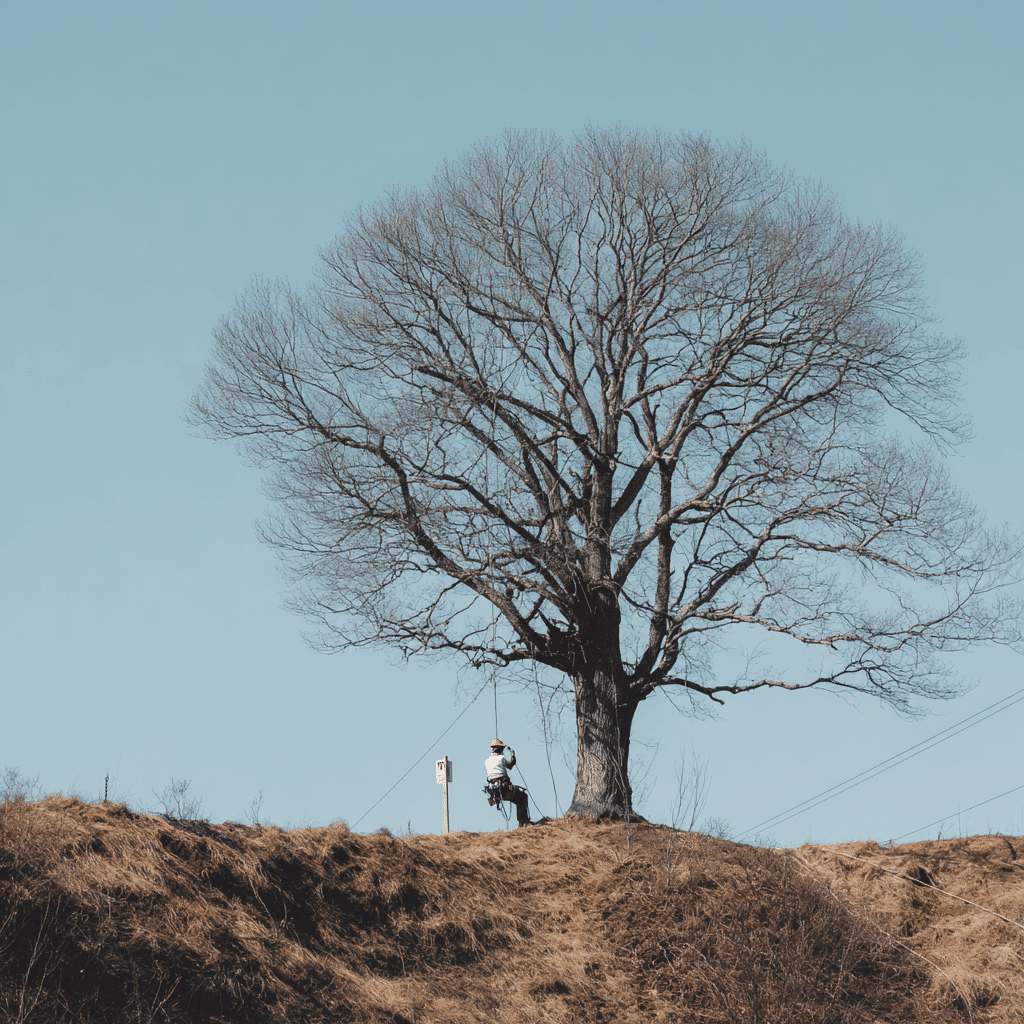 Arborist photographing trees on a TRCA regulated property in Pickering Ontario near the Duffins Creek valley