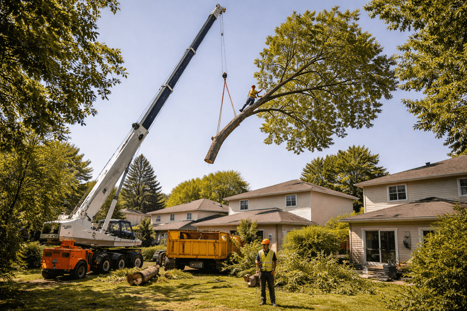 Stump grinder removing a large hardwood stump in a Rolling Acres Whitby Ontario backyard