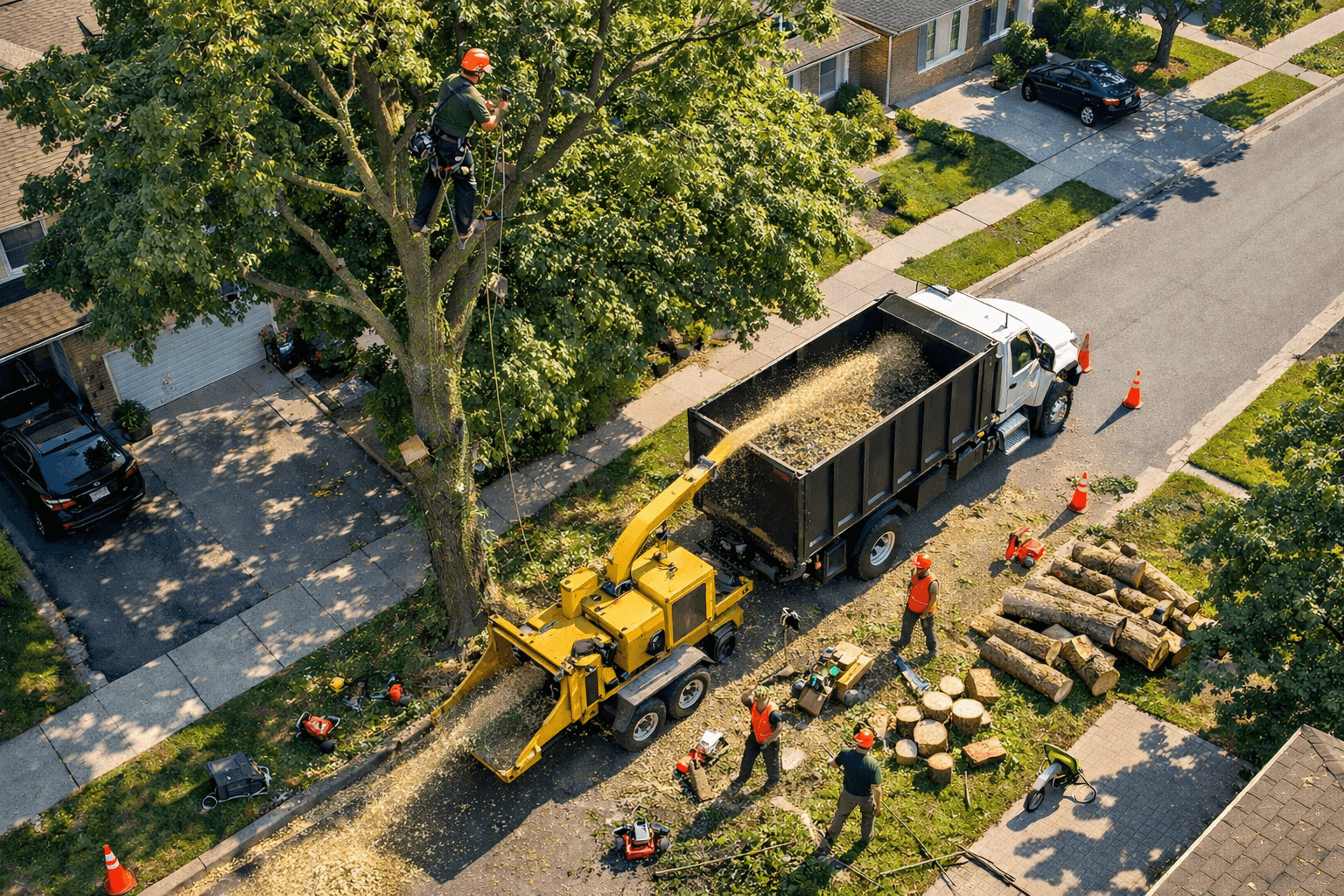 Professional tree service crew on a residential street in Port Credit Mississauga