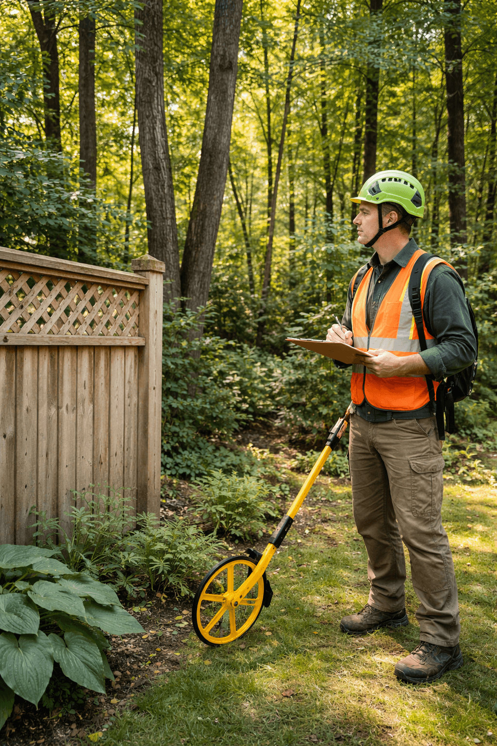 Arborist conducting a woodland condition assessment on a Whitby Ontario property bordering a mature woodlot
