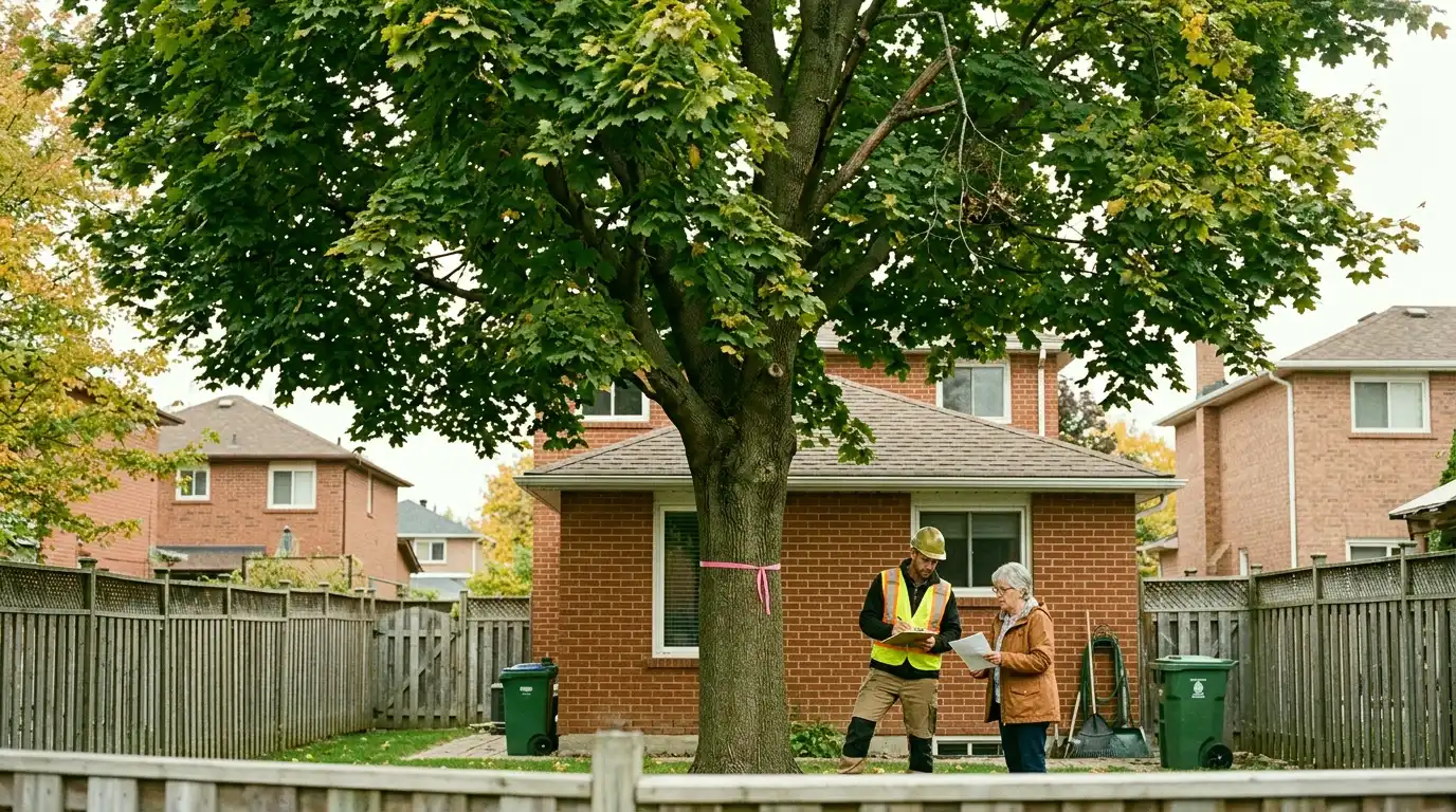 Mature tree in a Mississauga residential backyard requiring a tree removal permit under the Private Tree By-law