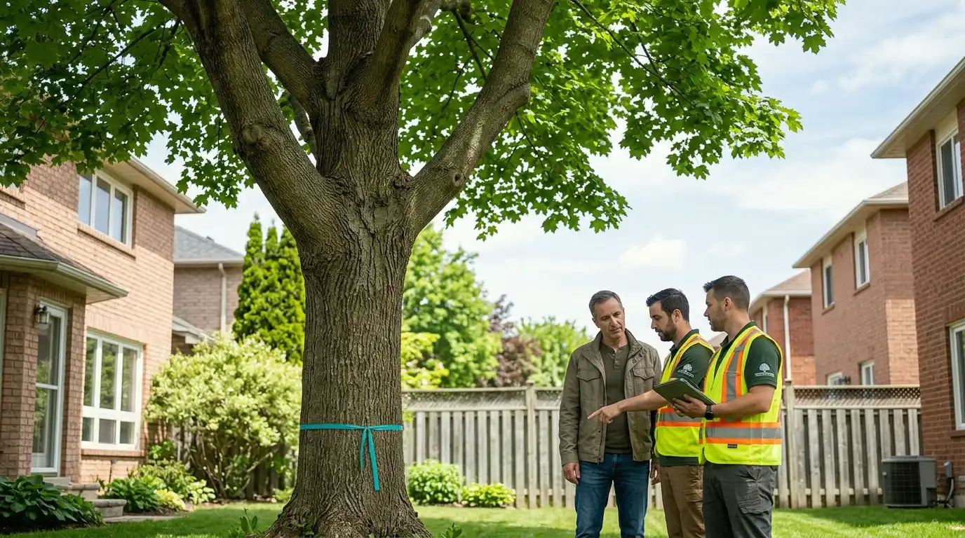 Large mature tree in a Vaughan residential backyard subject to the City's Tree Protection By-law