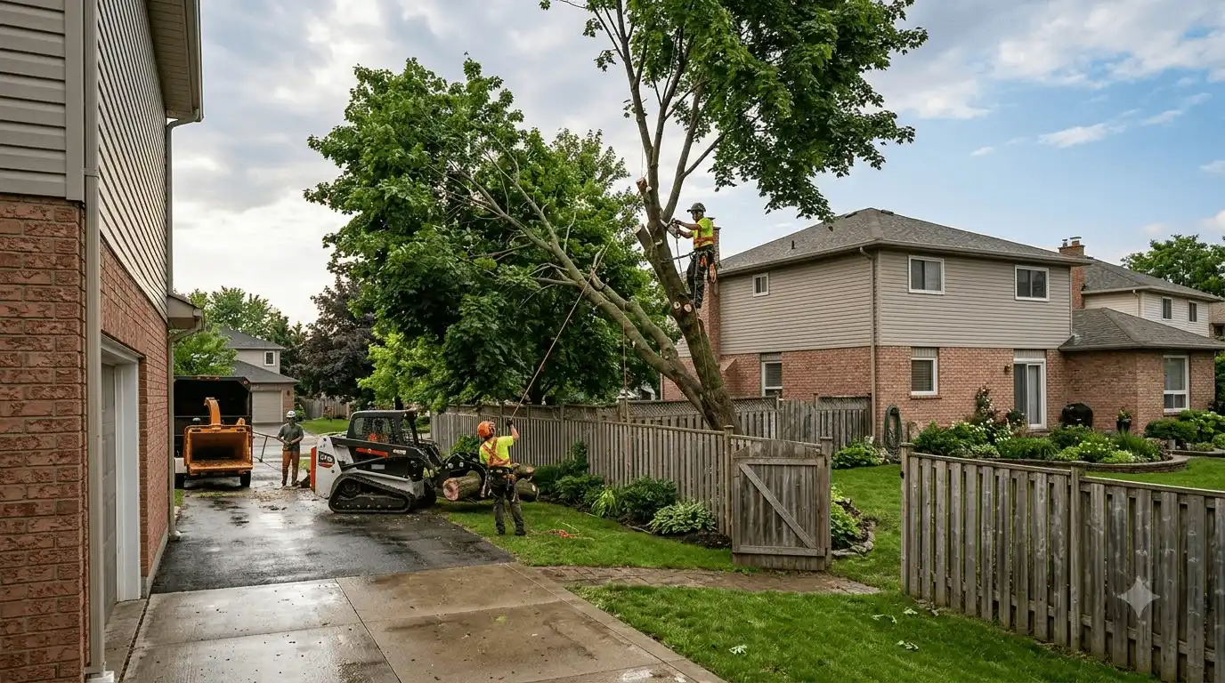 Tree Removal residential work scene in Village East, Pickering