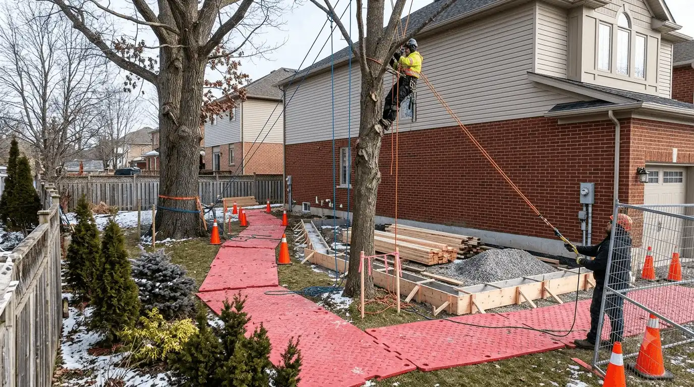 Tree Removal technical access and rigging setup in Highbush, Pickering